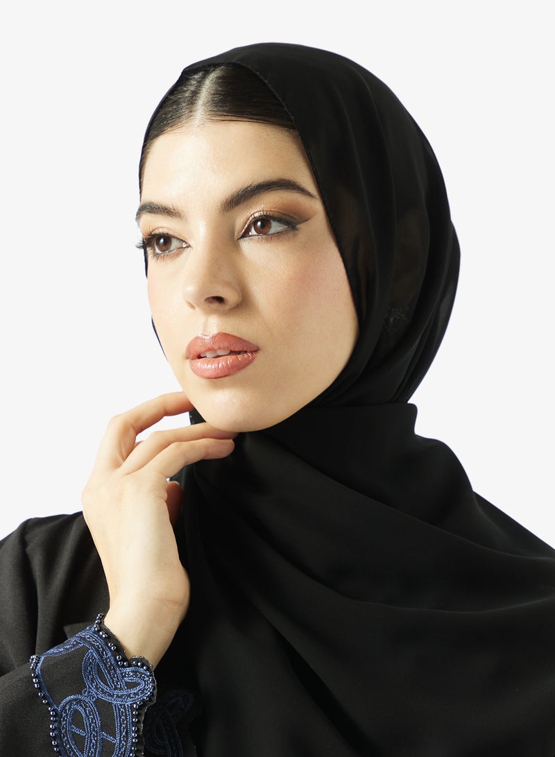 hayas closet Lace Embellished Open Front Lapel Collar Abaya - Image 4